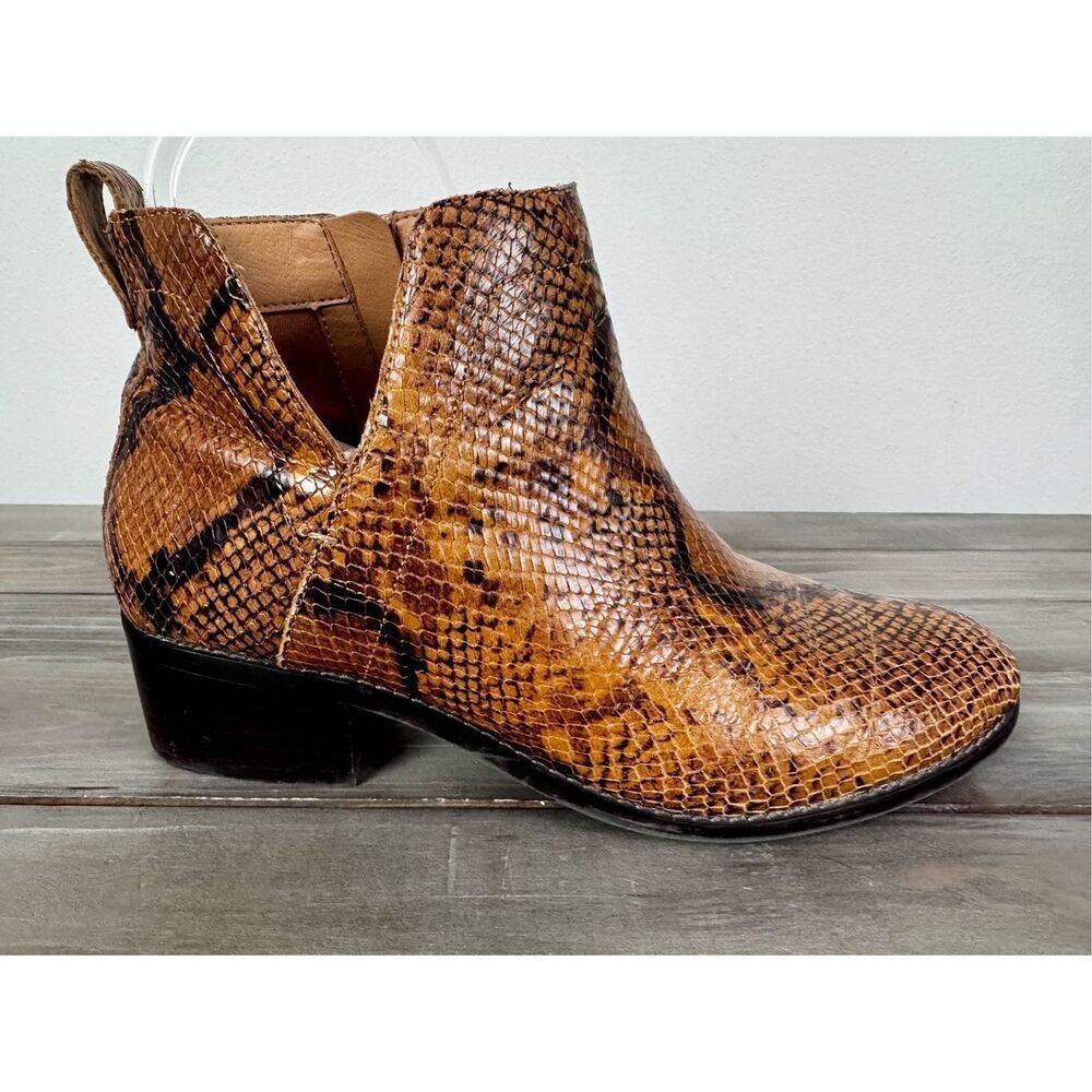 Vionic Tan/Brown Snake-Print Cutout Heeled Ankle Boots - Picture 2 of 9